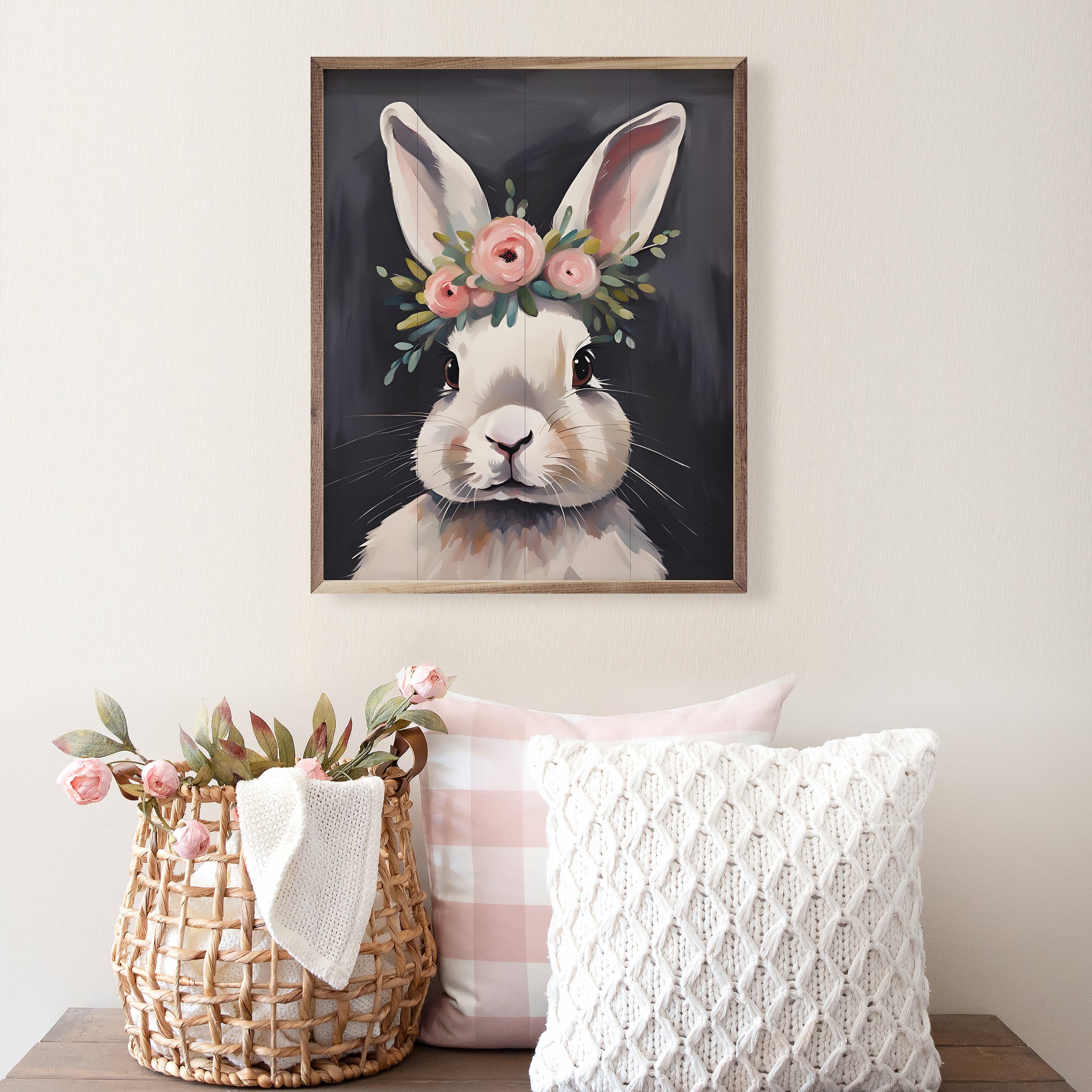 New! Spring Easter Bunny with Pink Floral Crown Accent deals Rug